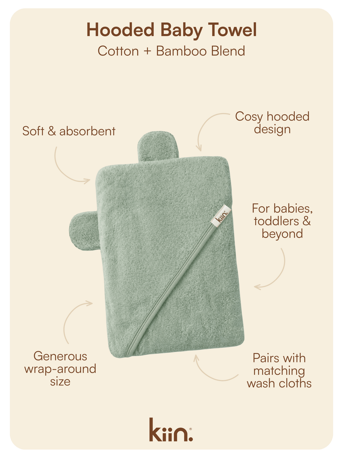 Hooded Towel - Sage Towels + Wash Cloths Kiin ® 