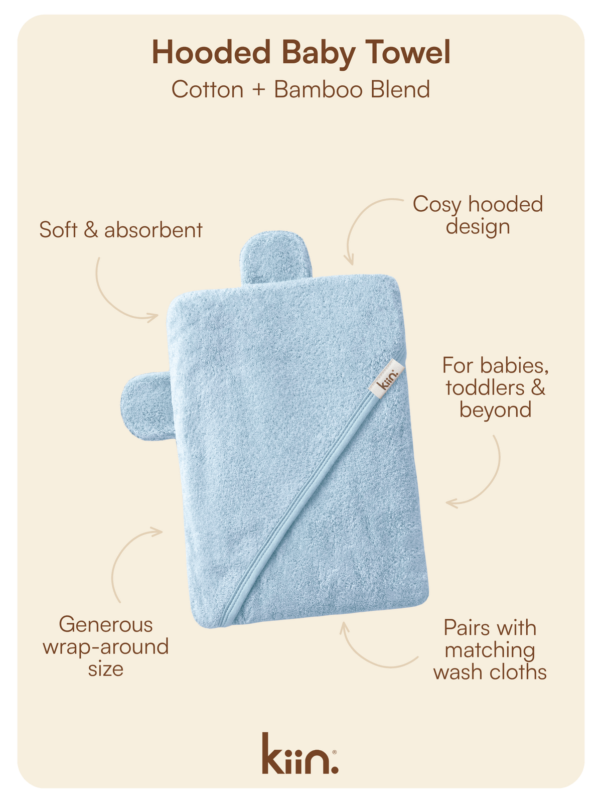 Hooded Towel - Sky Towels + Wash Cloths Kiin ® 