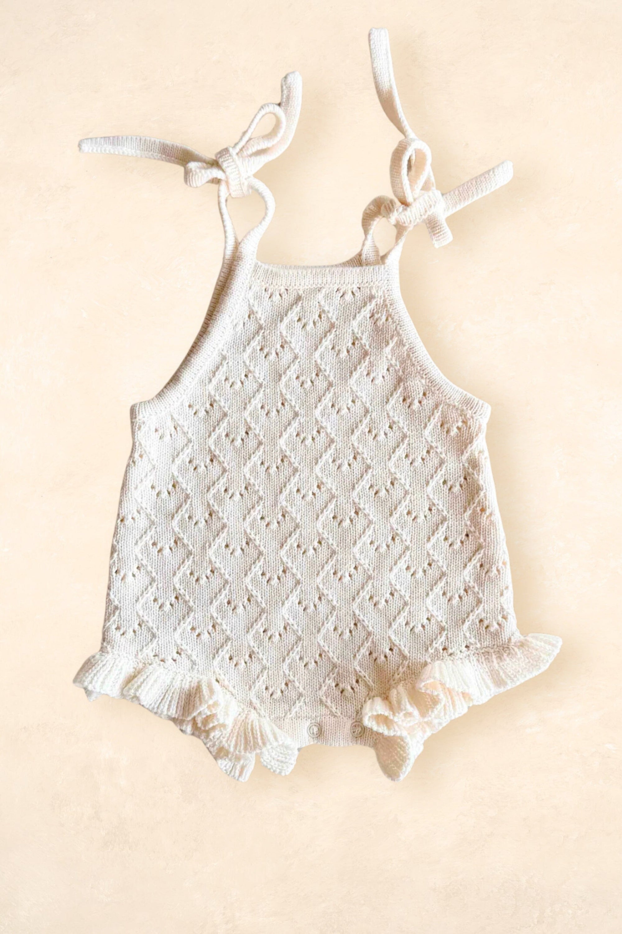 Mila Pointelle Tie Romper Clothing FRECKLES the label 0000 (Newborn) 