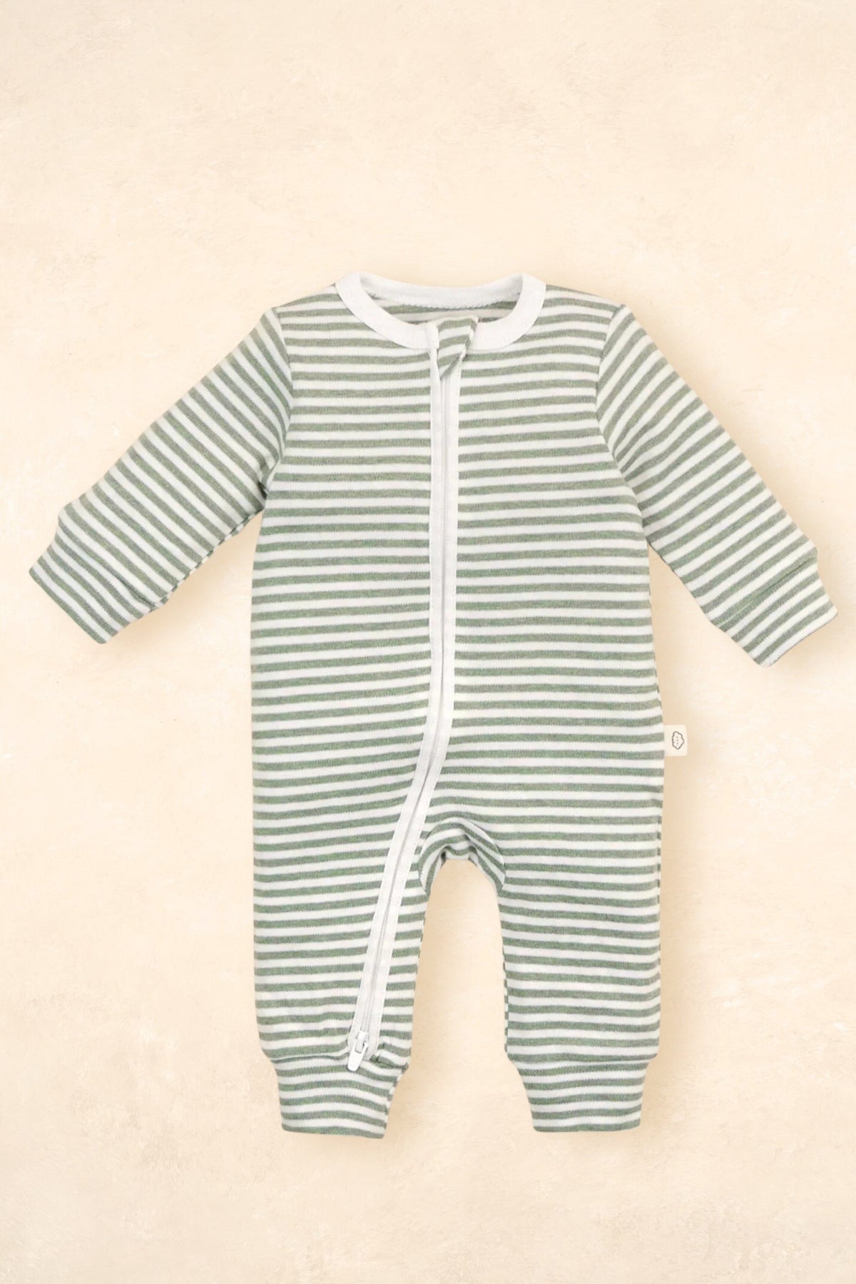 Organic Cotton Growsuit Clothing Lūmmi In Colour Forest Green Stripes 0000 (Newborn) 