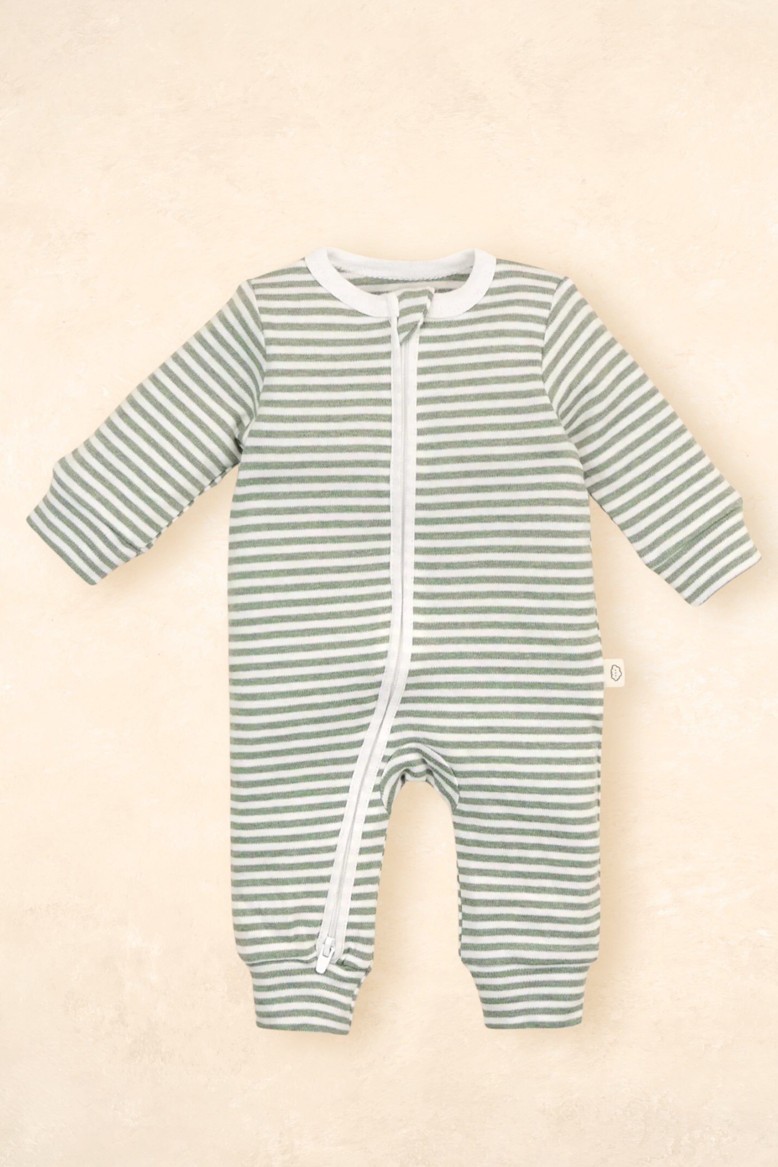 Organic Cotton Growsuit Clothing Lūmmi In Colour Forest Green Stripes 0000 (Newborn) 