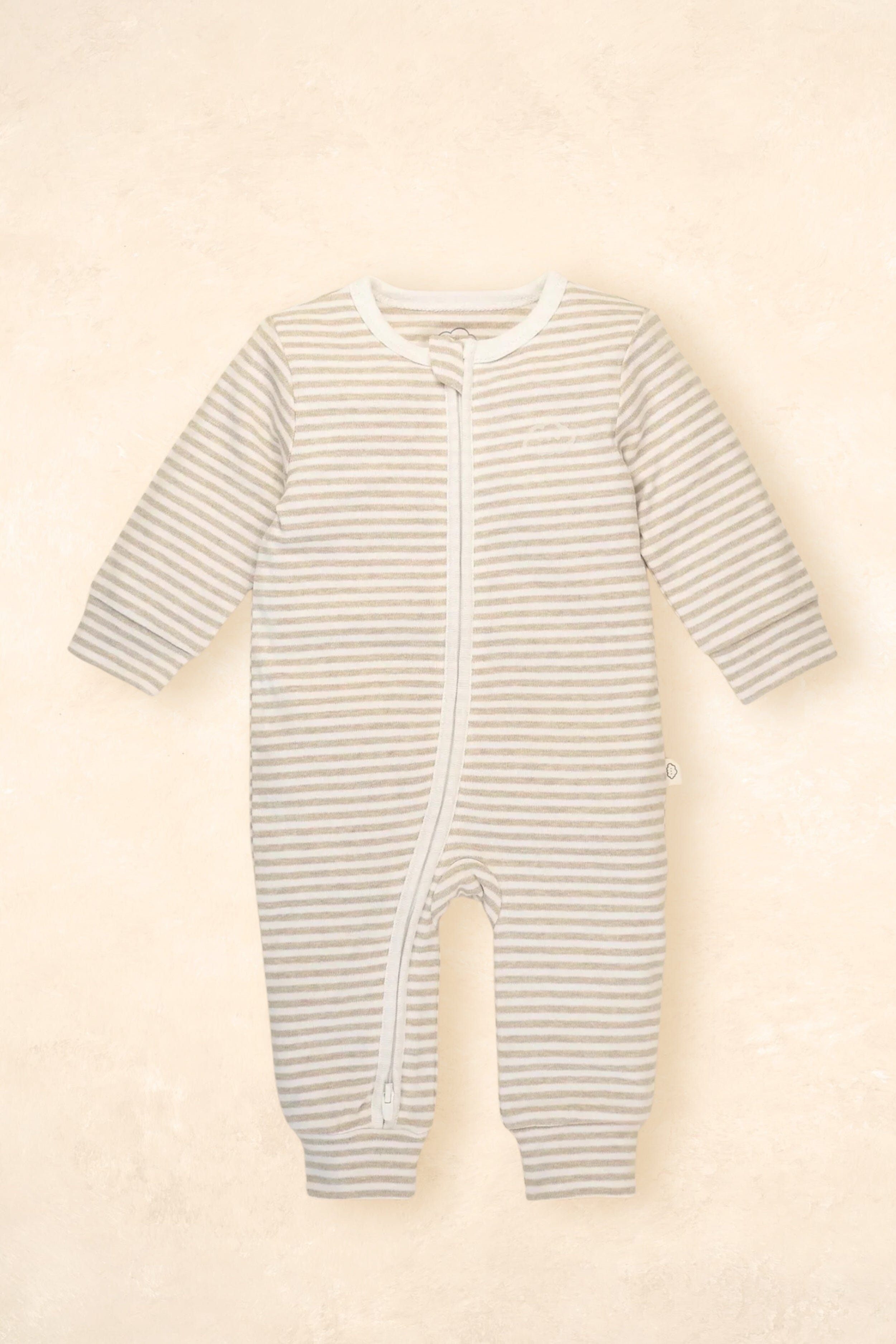 Organic Cotton Growsuit Clothing Lūmmi In Colour Oat Stripes 0000 (Newborn) 