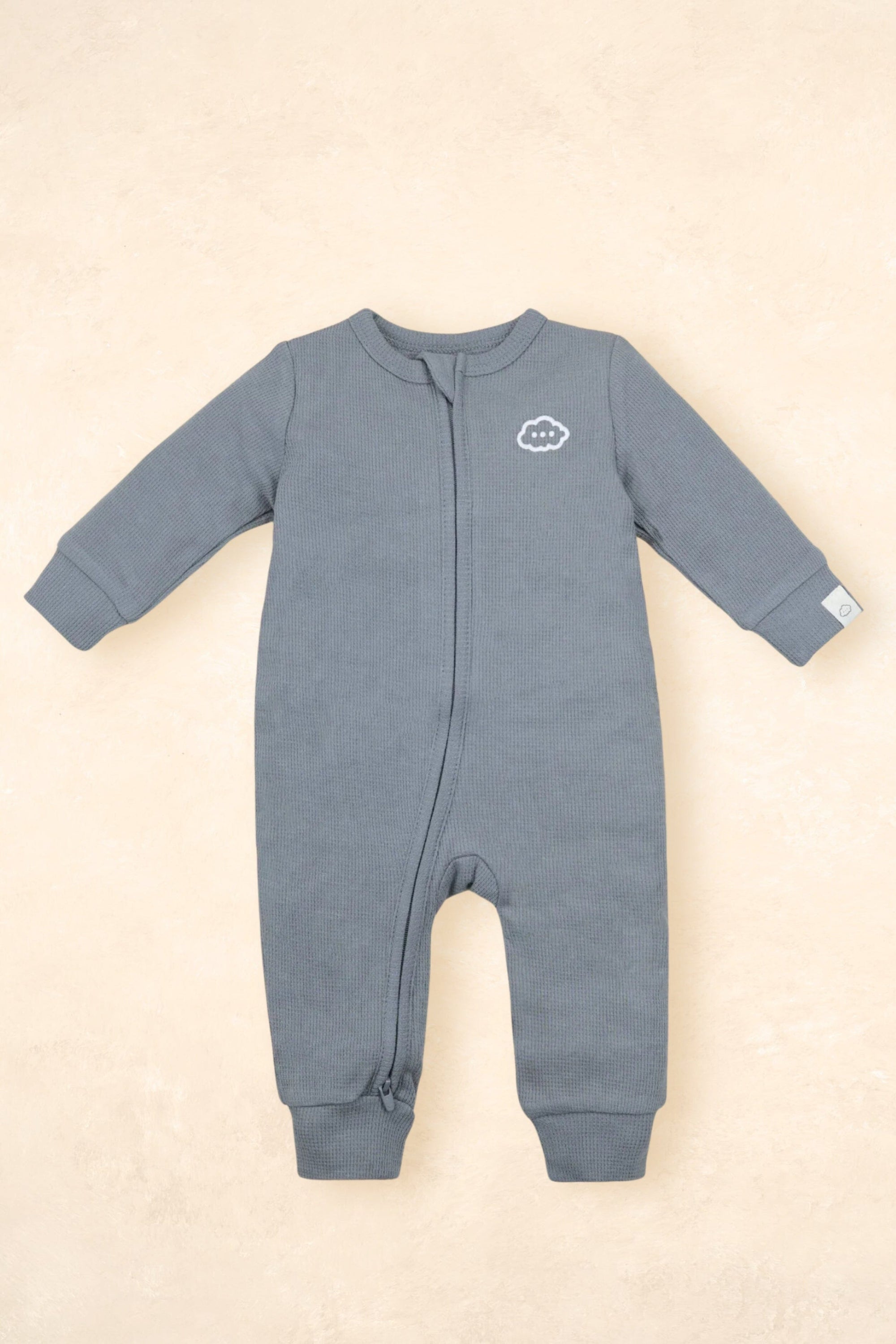 Organic Cotton Waffle Growsuit Clothing Lūmmi In Colour Charcoal Blue 0000 (Newborn 0-3 weeks) 