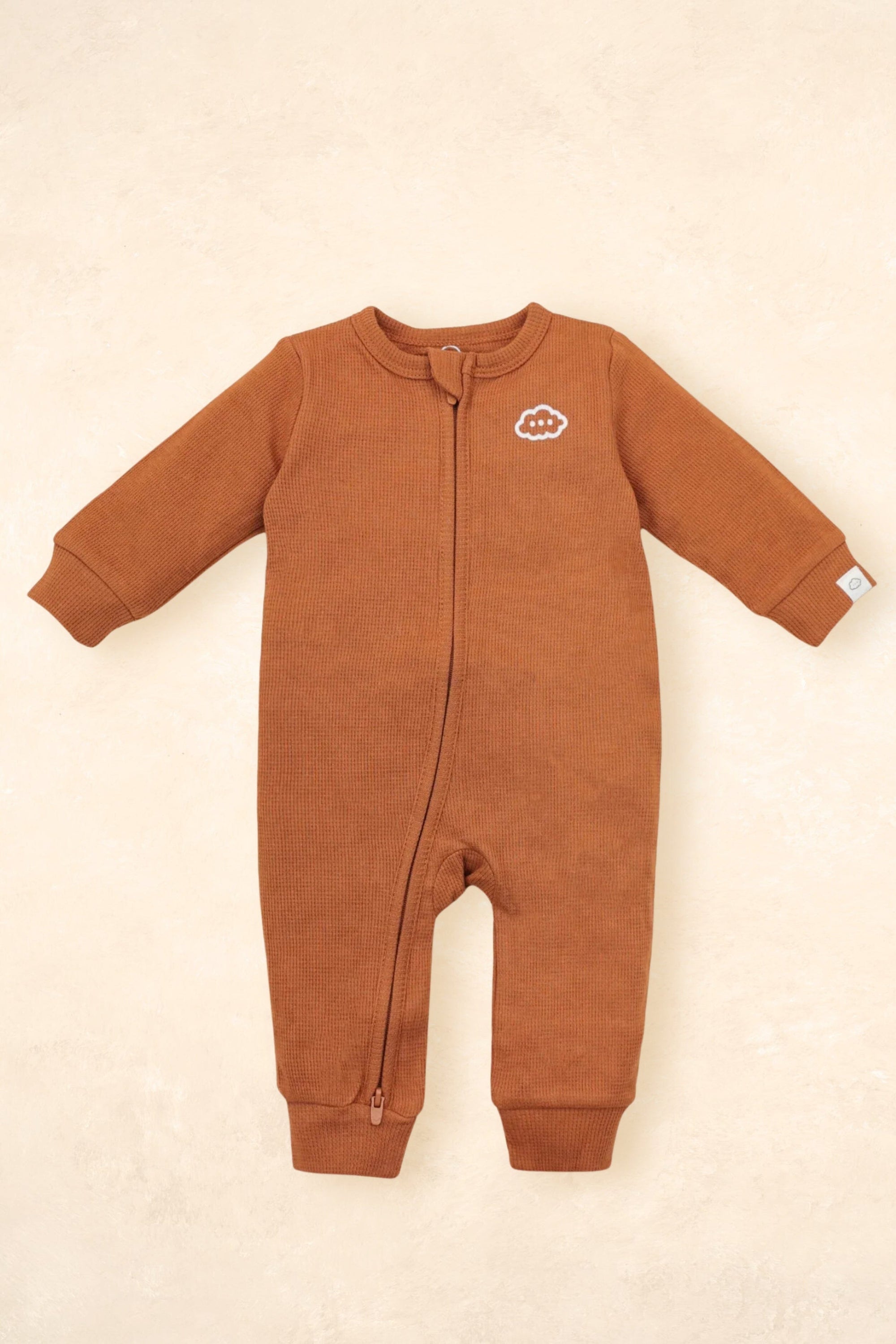 Organic Cotton Waffle Growsuit Clothing Lūmmi In Colour Ginger 0000 (Newborn 0-3 weeks) 