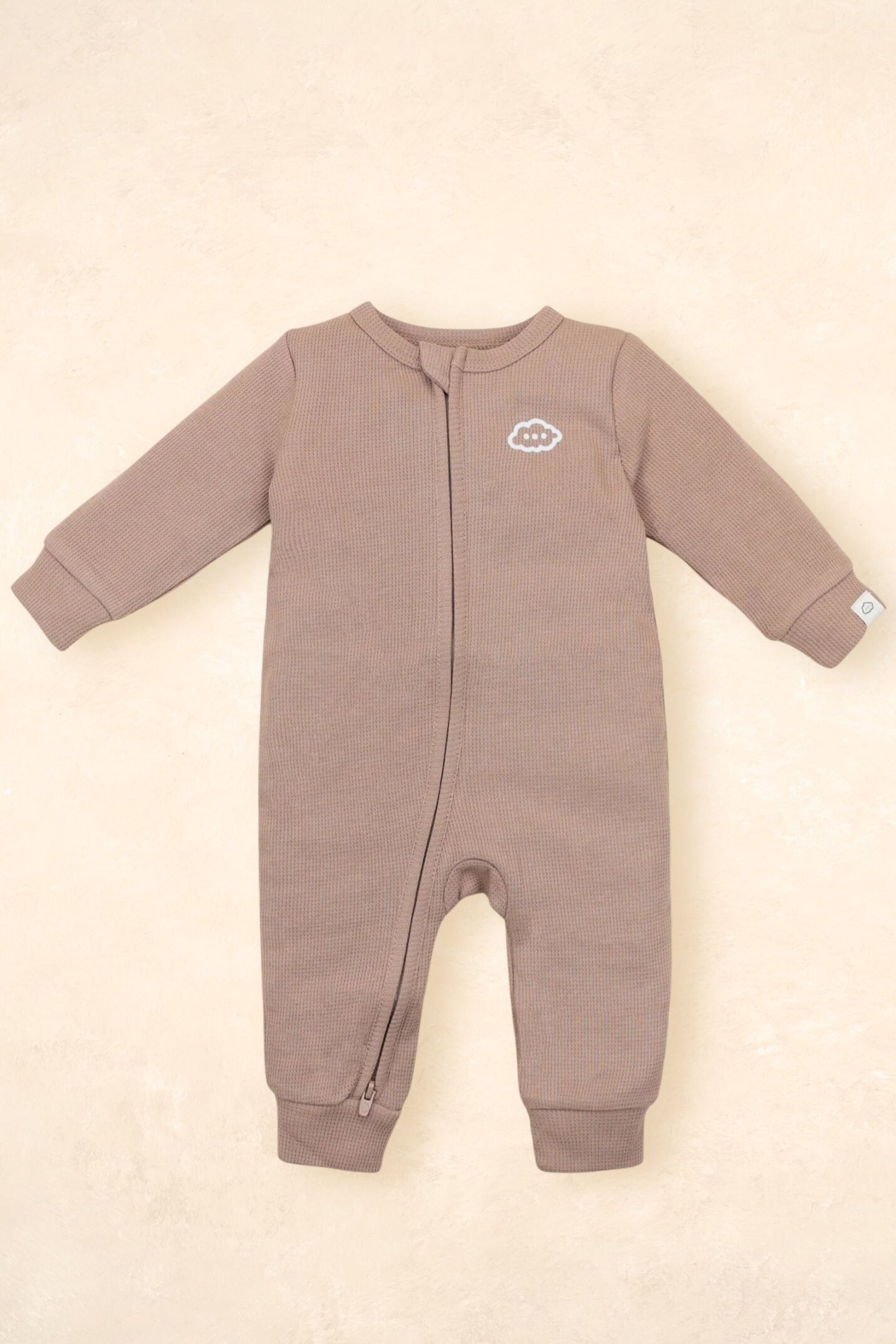 Organic Cotton Waffle Growsuit Clothing Lūmmi In Colour Mocha 0000 (Newborn 0-3 weeks) 