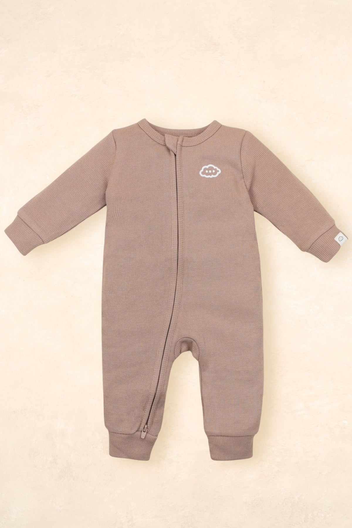 Organic Cotton Waffle Growsuit Clothing Lūmmi In Colour Mocha 0000 (Newborn 0-3 weeks) 