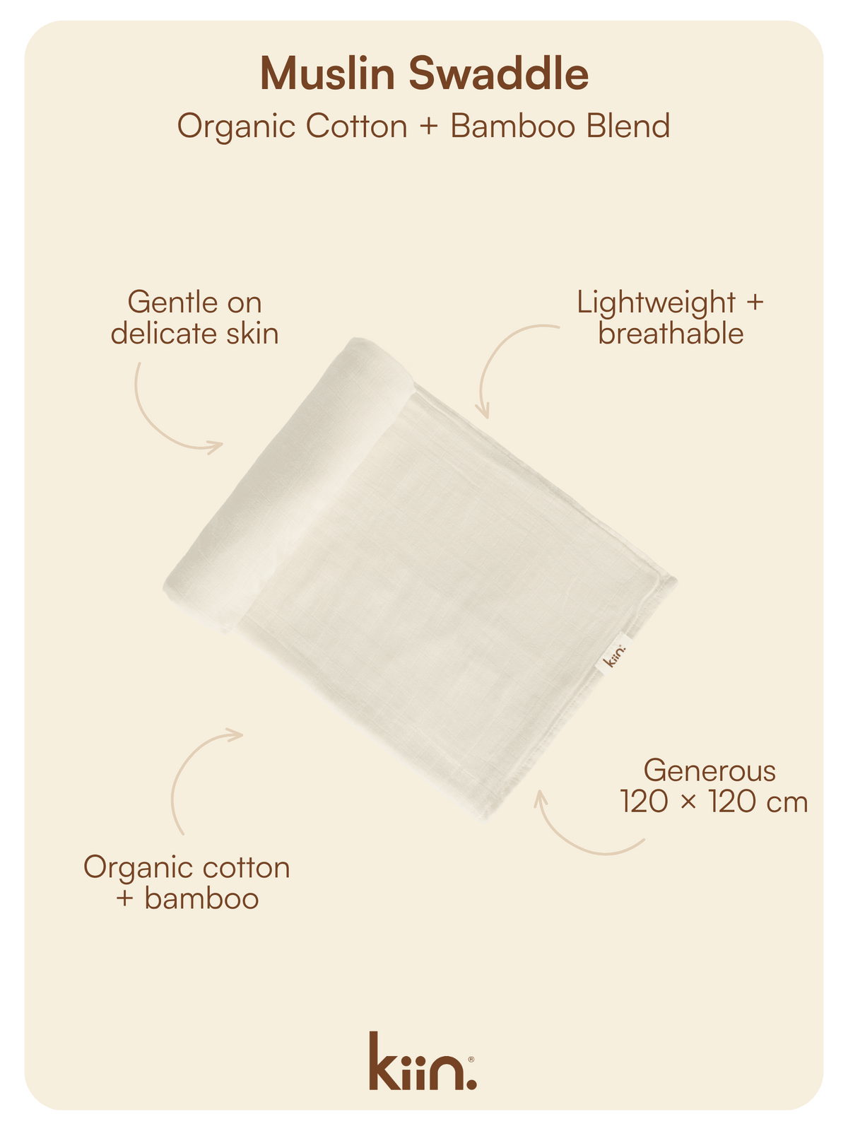 Organic Muslin Swaddle - Ivory Swaddles Kiin ® 