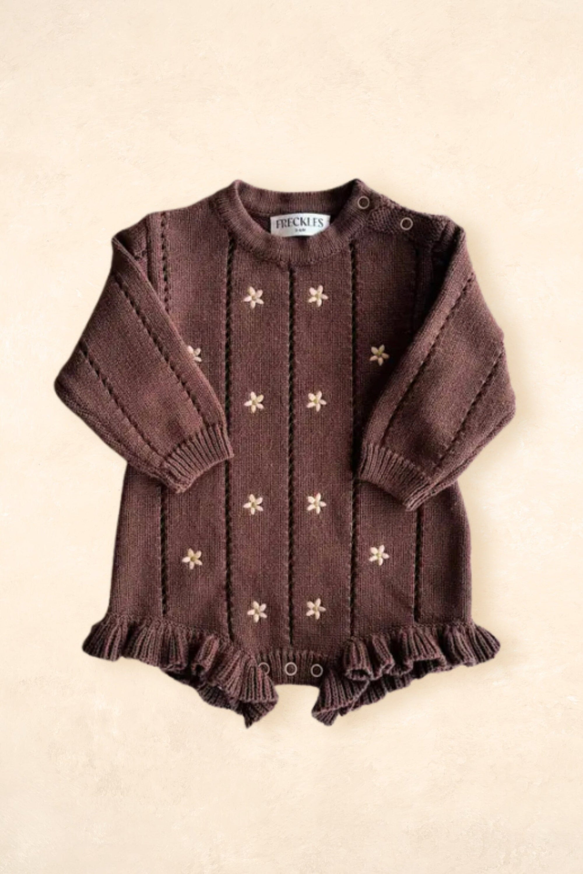 Pointelle Romper - Brown Daisy Clothing FRECKLES the label 0000 (Newborn) 