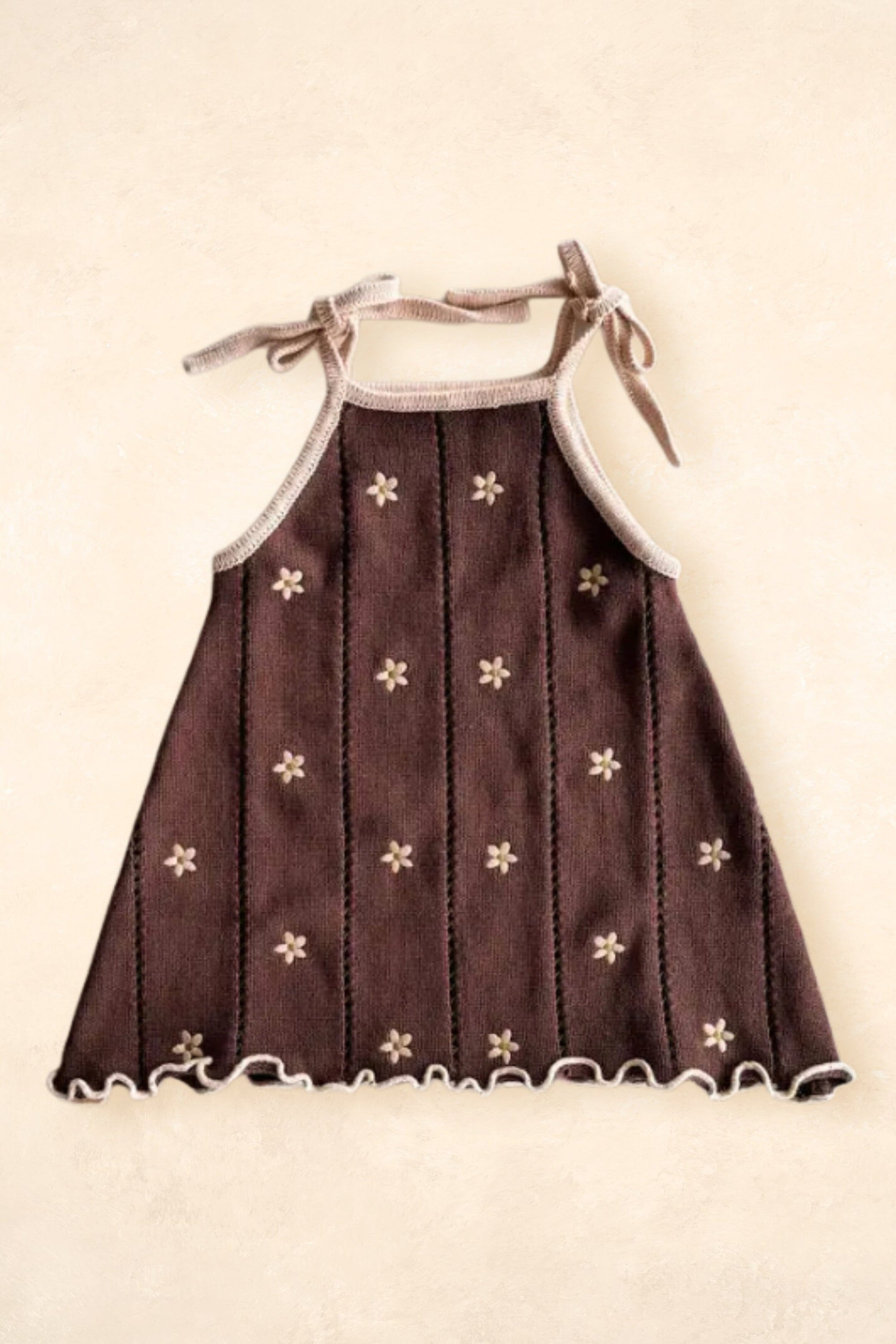 Pointelle Tie Dress - Brown Daisy Clothing FRECKLES the label 0 (6-12 Months) 