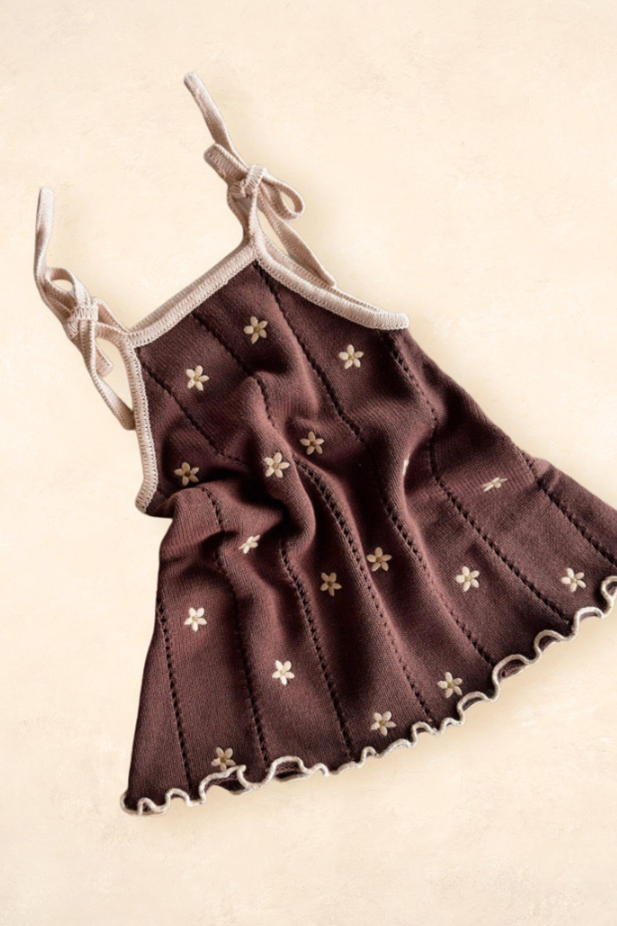 Pointelle Tie Dress - Brown Daisy Clothing FRECKLES the label 