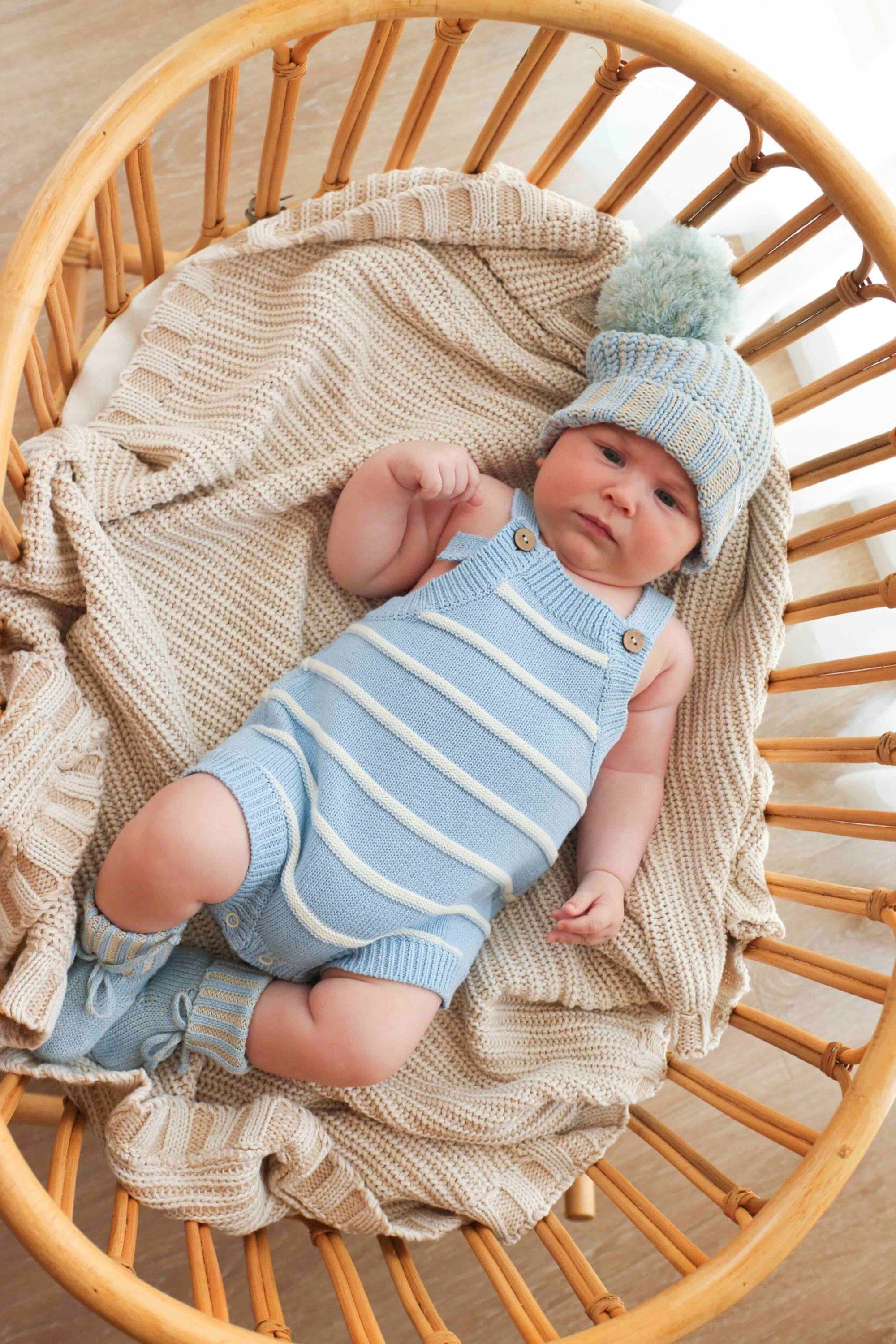 Raised Stripe Button Romper - Arctic Clothing FRECKLES the label 