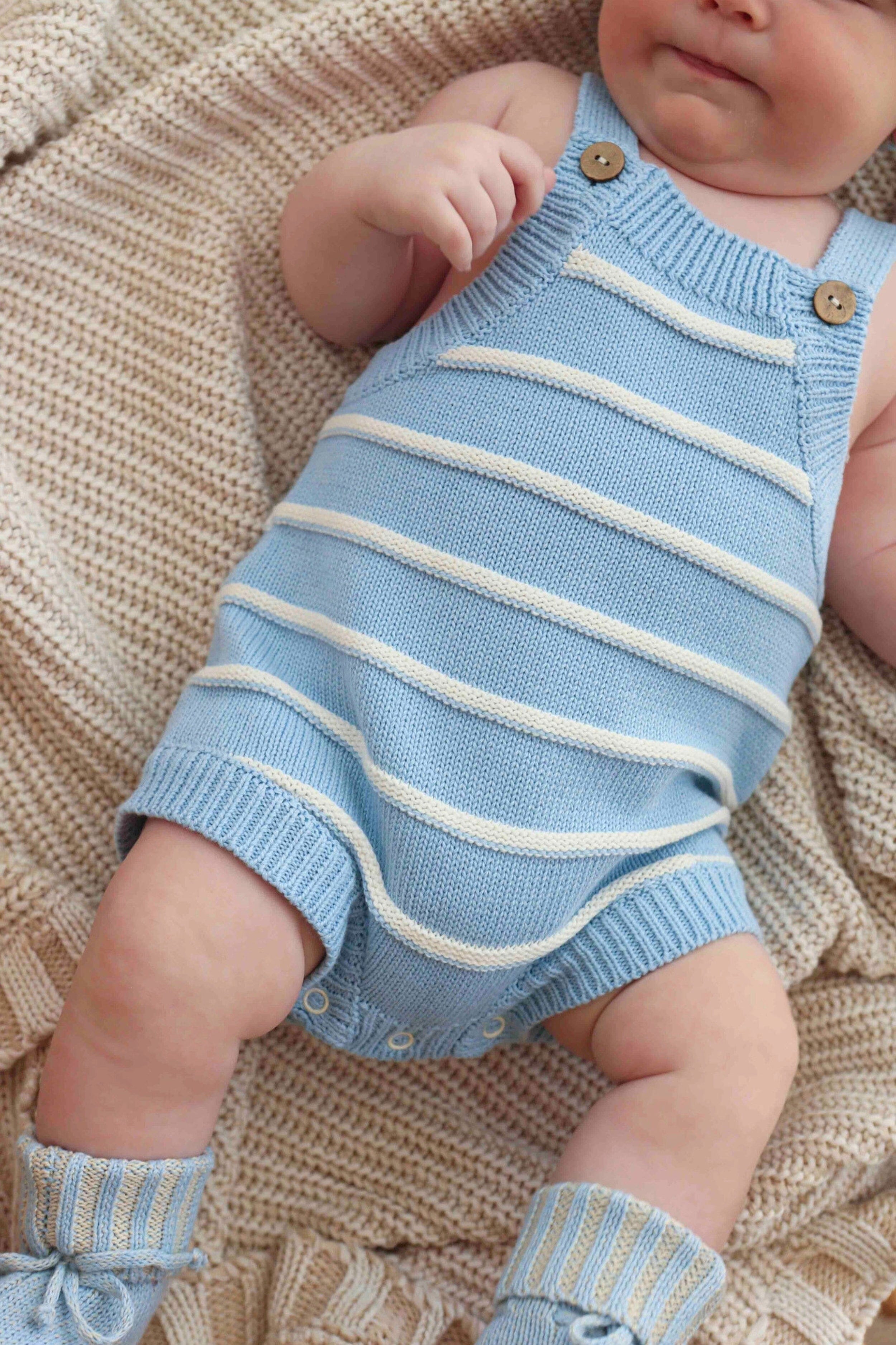 Raised Stripe Button Romper - Arctic Clothing FRECKLES the label 