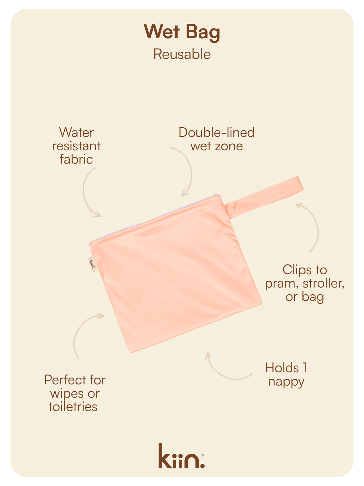Reusable Wet Bag - Peach Sunset Nappies + Nappy Bags Kiin ® 