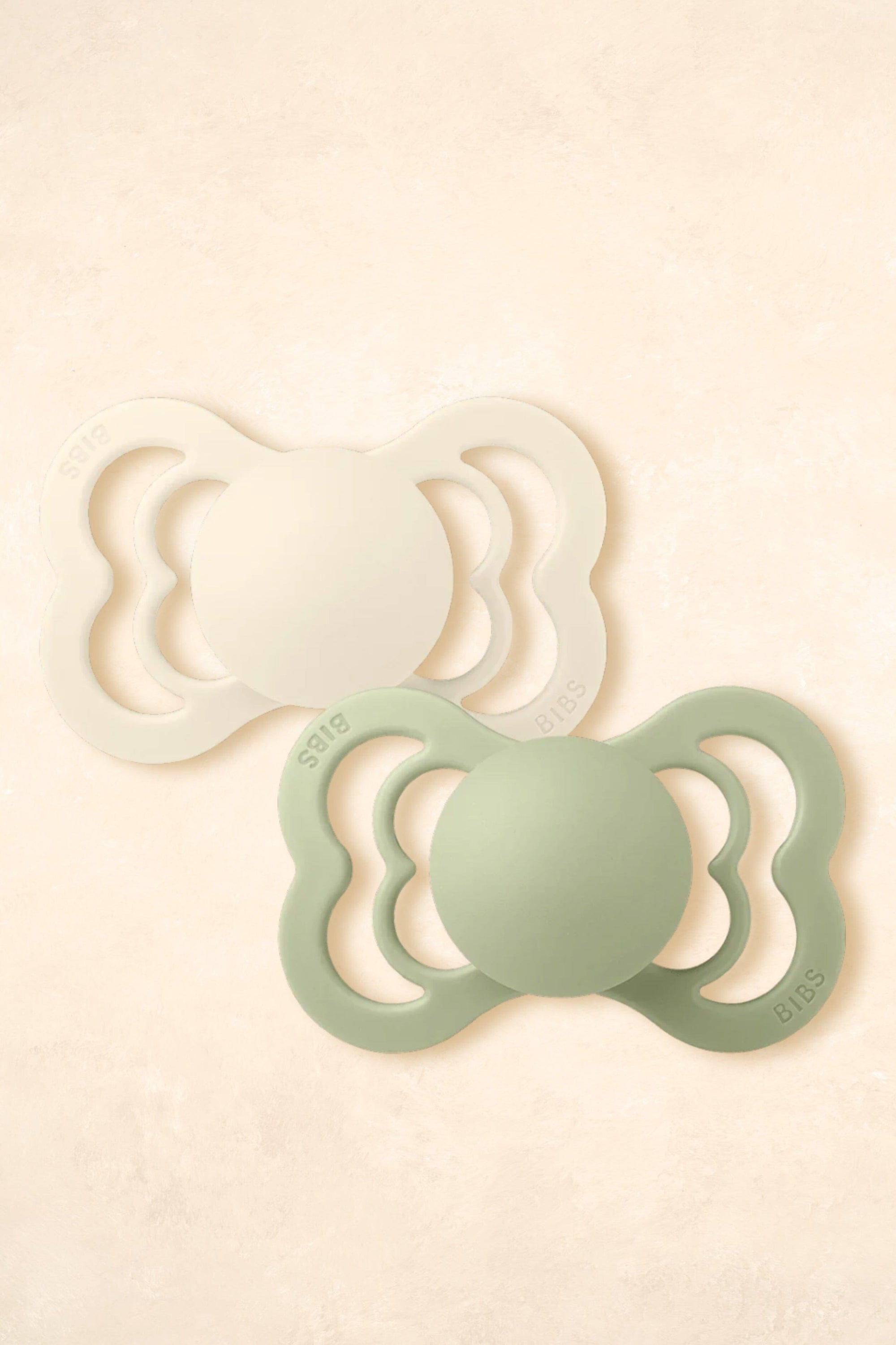 Supreme Dummies Silicone - Twin Pack Dummies + Teethers BIBS Size 1 Ivory + Sage - Supreme 