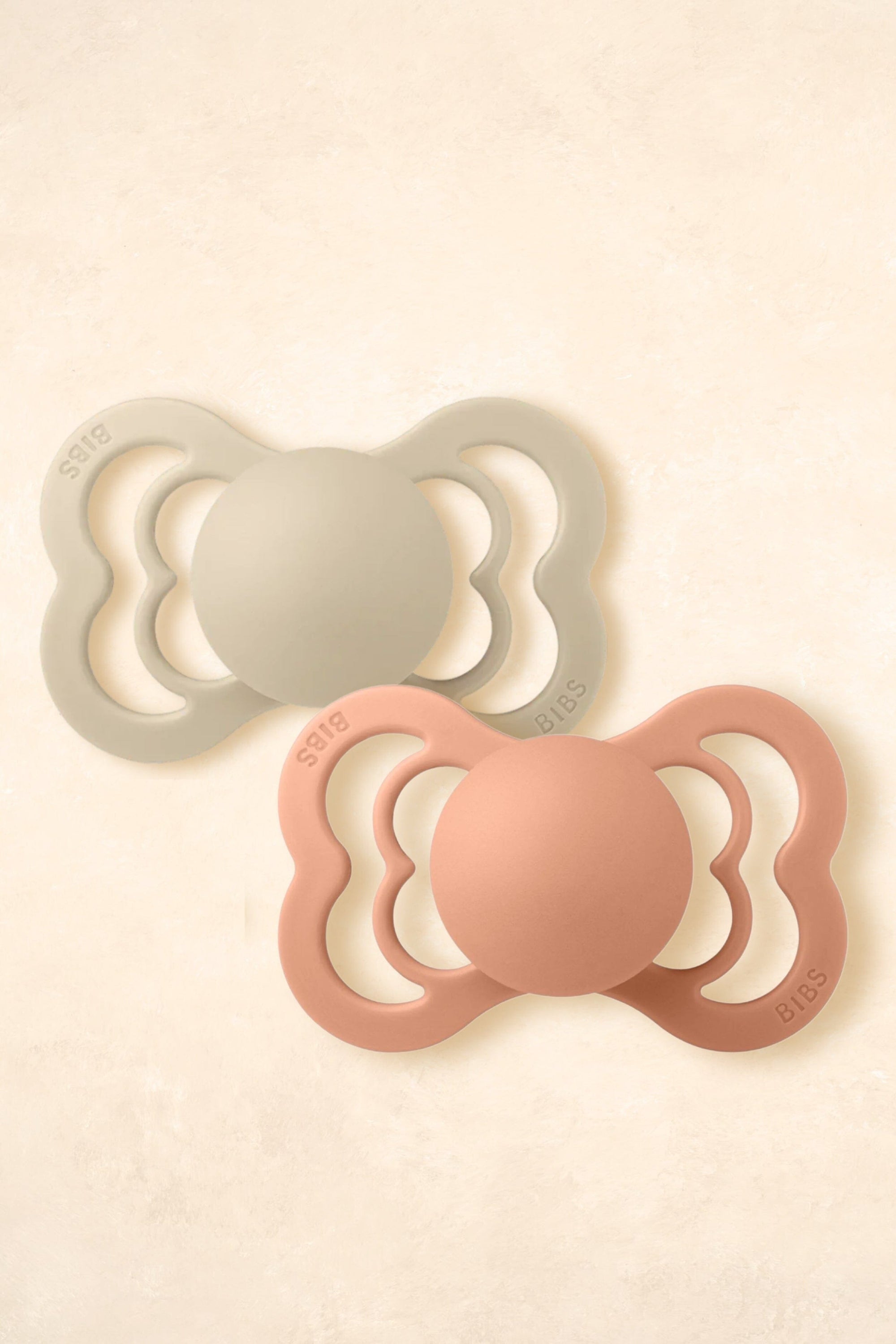 Supreme Dummies Silicone - Twin Pack Dummies + Teethers BIBS Size 1 Vanilla + Peach - Supreme 