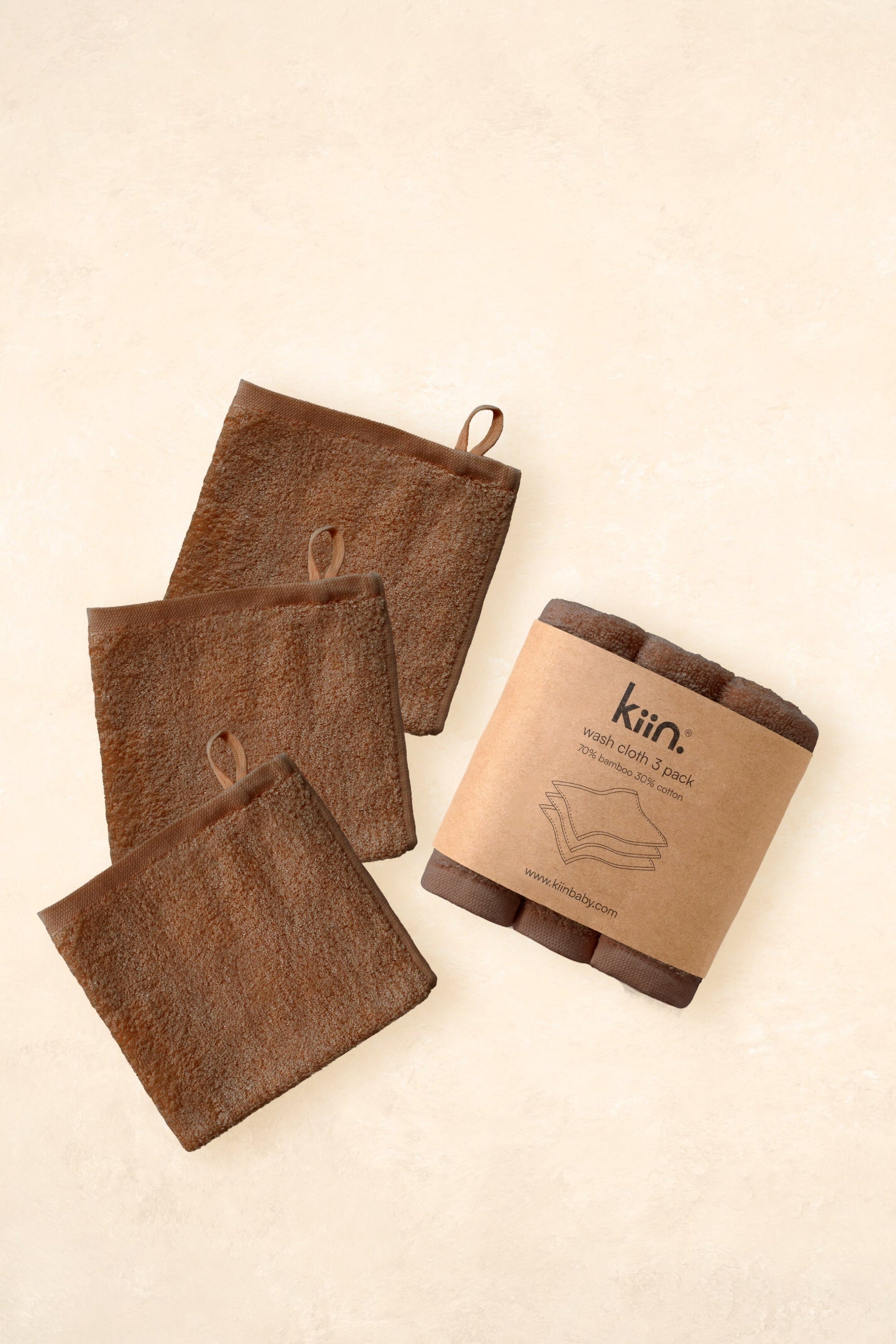 Wash Cloths 3 Pack Towels + Wash Cloths Kiin ® Chocolate 