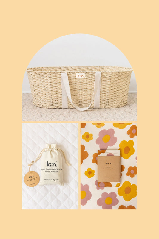Twine Moses Basket + Sheet + Mattress Protector Bundle Kiin ® Bloom 