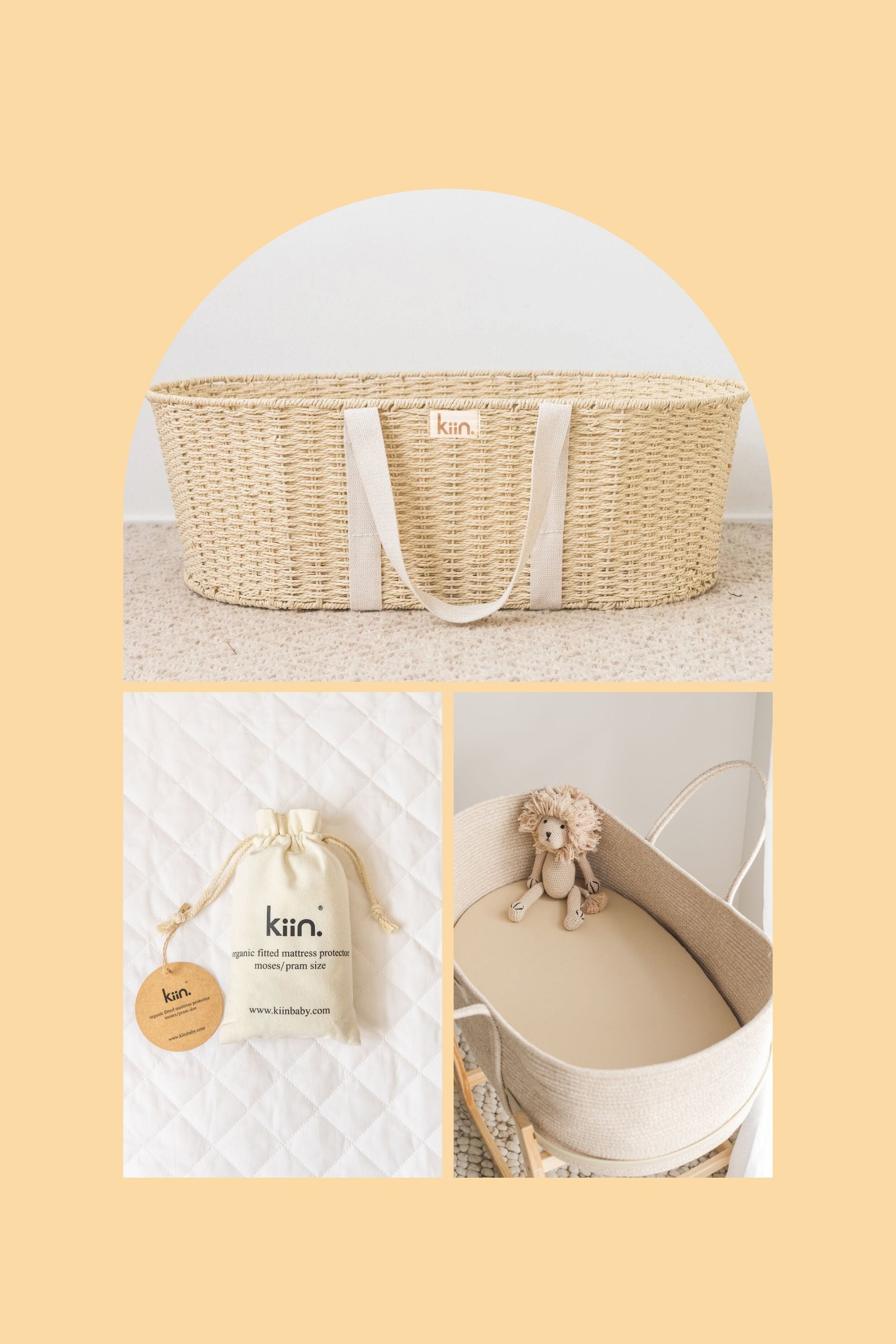 Twine Moses Basket + Sheet + Mattress Protector Bundle Kiin ® Oat 